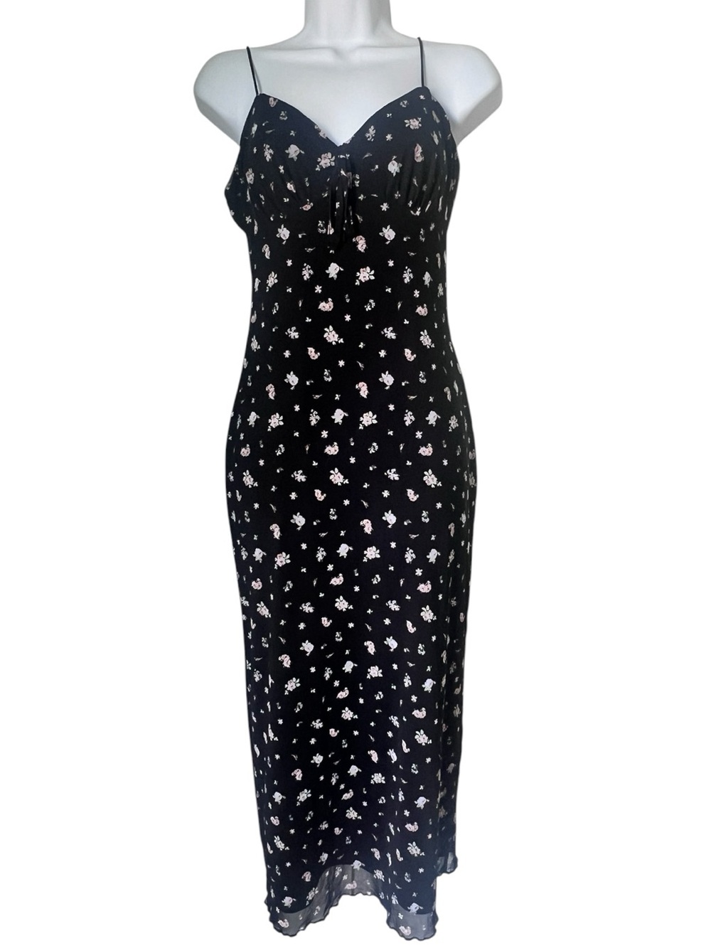 No Comments 90s Ditsy Floral Black Pink Cami Y2K Romantic Midi Slip Chic Dress L